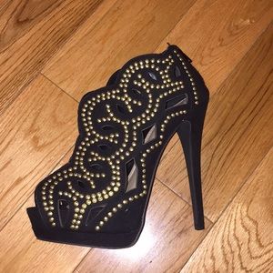 Black Gold Studded Heels